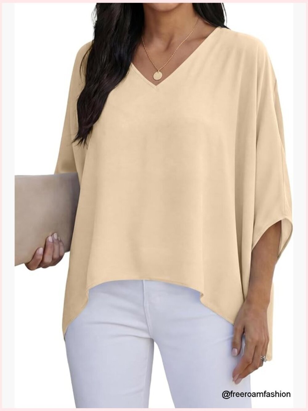 Casual V Neck Batwing Long Sleeve Tunic Top Blouse